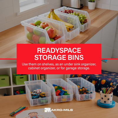 ReadySpace Large Plastic Storage Bins, Stackable Organizer, 6 Pk (Open Box) - VMInnovations