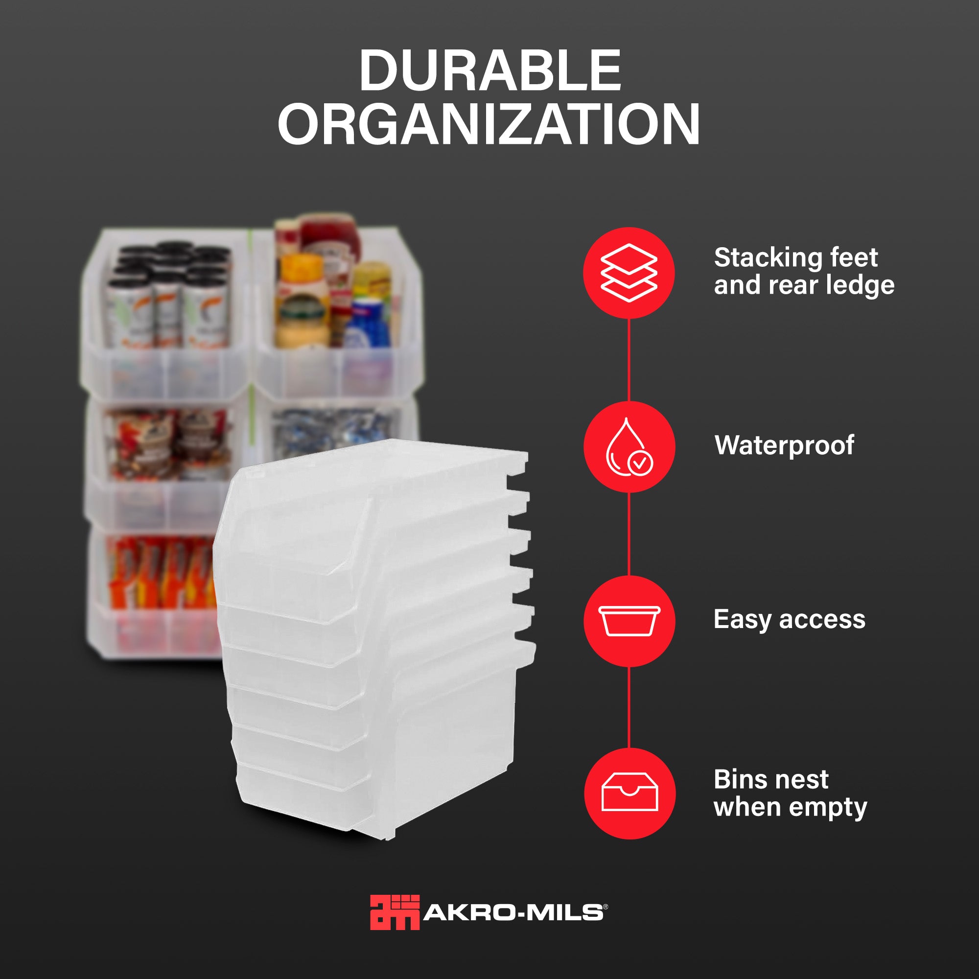 ReadySpace Large Plastic Storage Bins, Stackable Organizer, 6 Pk (Open Box) - VMInnovations