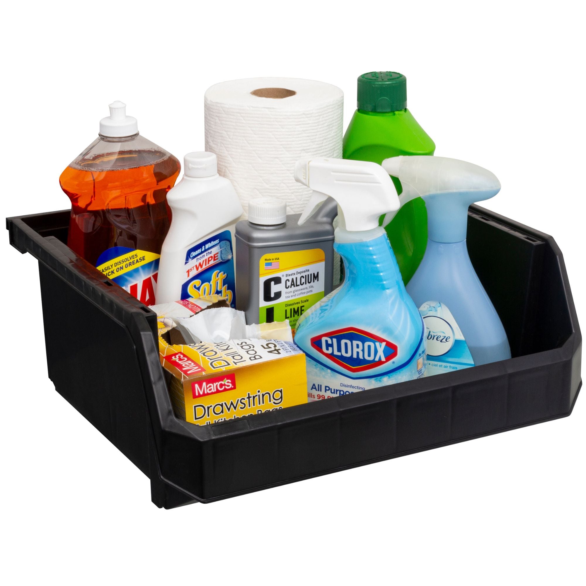 ReadySpace XL Plastic Storage Bins, Stackable Organizer, Black, 4pk (Open Box)