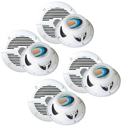 BOSS MR60W 6.5" 800W Water Resistant 2 Way Marine/Boat Speakers, White (8 Pack)