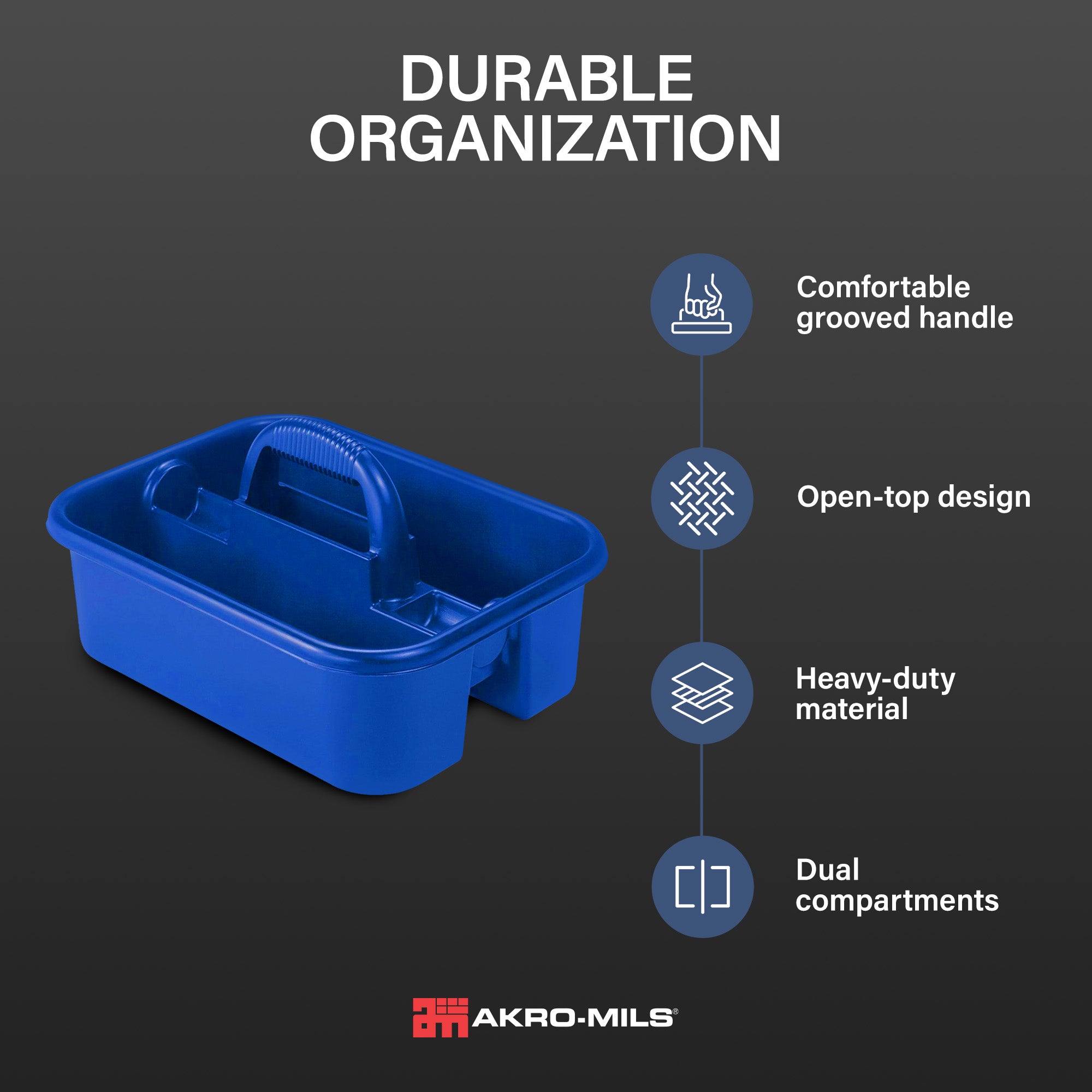 Akro-Mils Plastic Tool Tote Organizer Caddy w/ Handle & Dual Compartments, Blue - VMInnovations