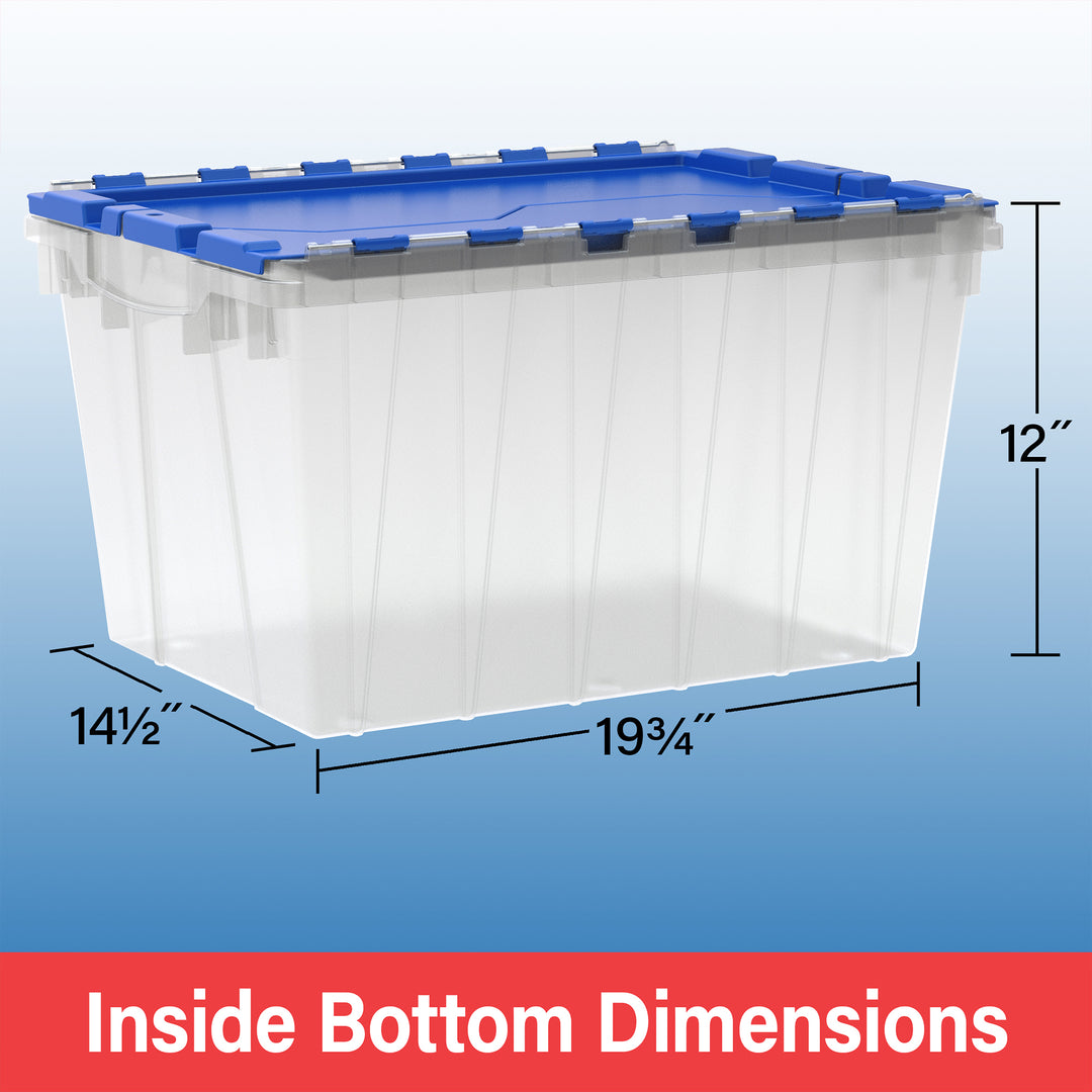 Akro-Mils KeepBox 12 Gal Plastic Storage Bin, Stackable Tote w/ Lid, Clear/Blue - VMInnovations
