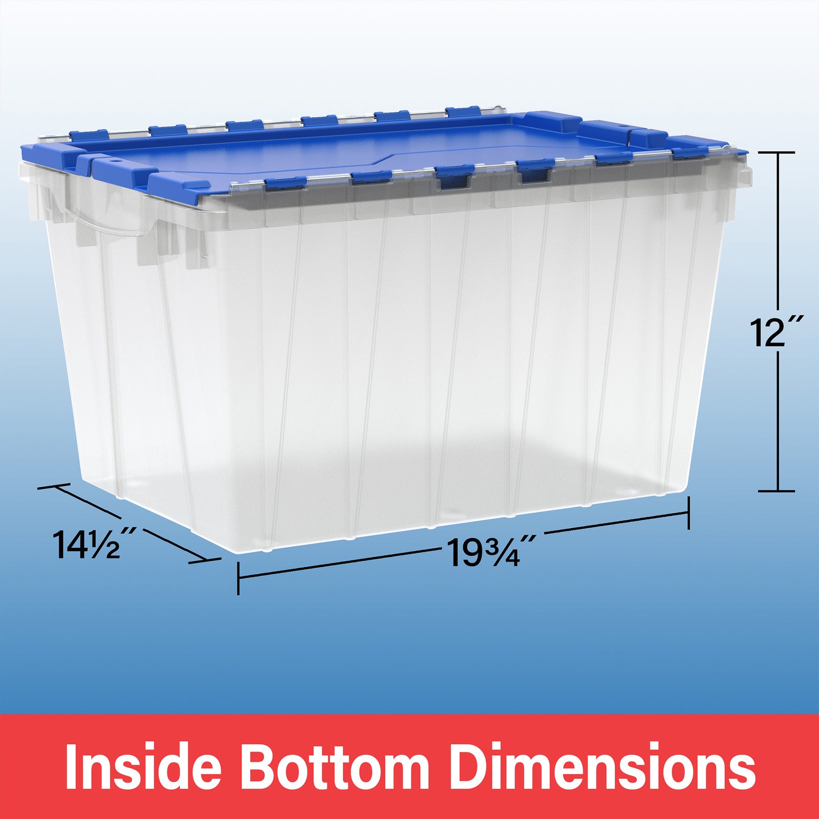Akro-Mils KeepBox 12 Gal Plastic Storage Bin, Stackable Tote w/ Lid, Clear/Blue - VMInnovations