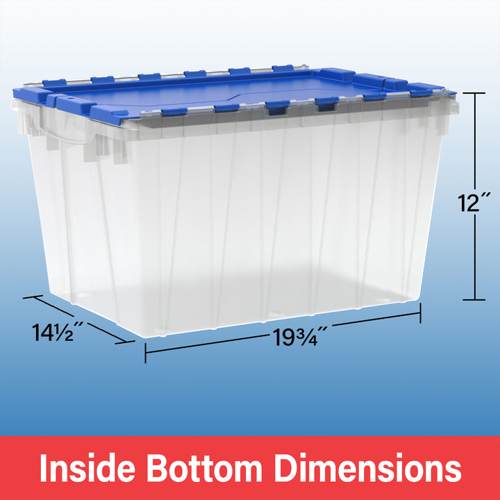 Akro-Mils KeepBox 12 Gal Plastic Storage Bin, Stackable Tote w/ Lid, Clear/Blue - VMInnovations