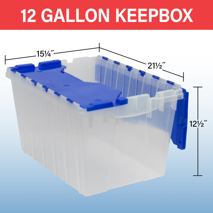 Akro-Mils KeepBox 12 Gal Plastic Storage Bin, Stackable Tote w/ Lid, Clear/Blue - VMInnovations