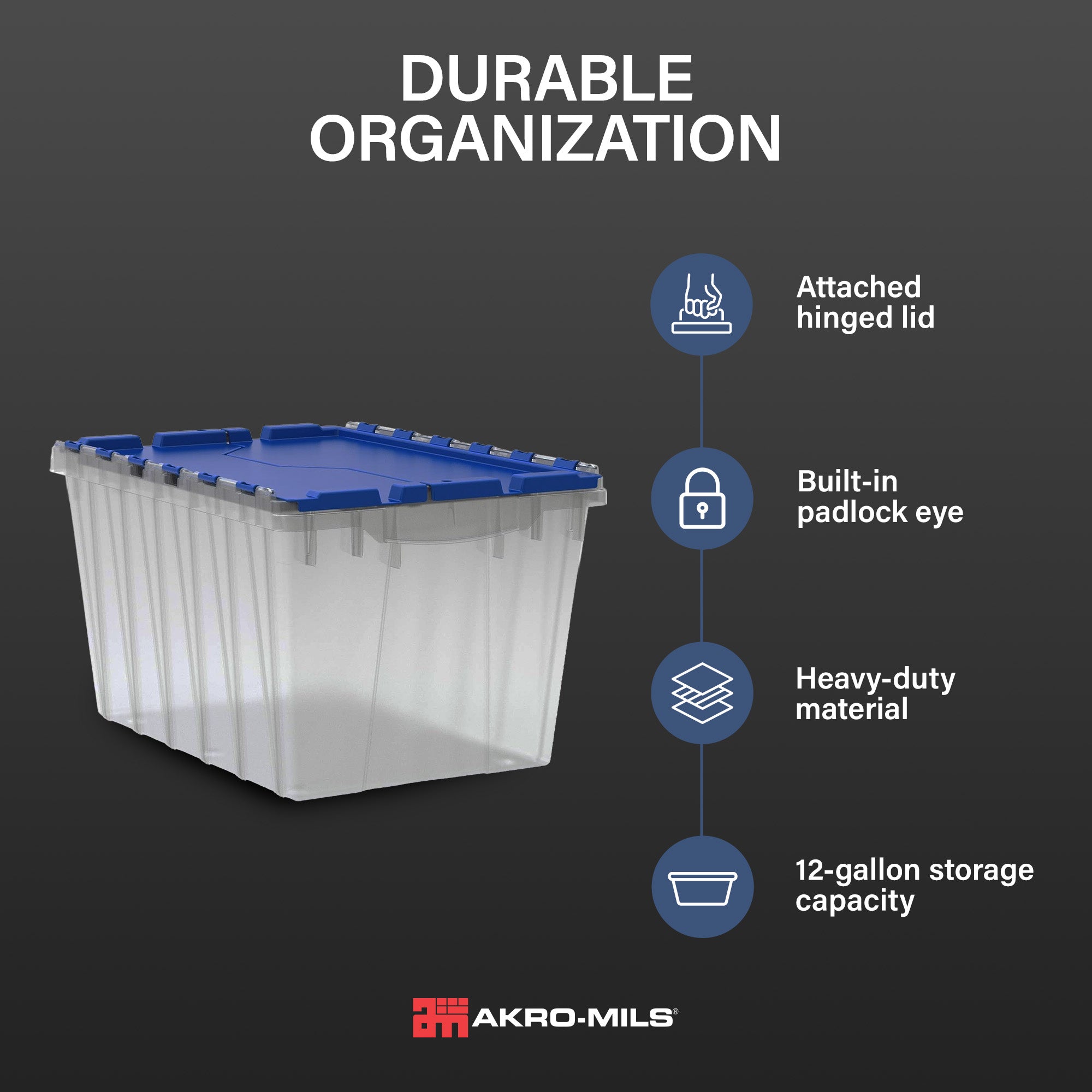 Akro-Mils KeepBox 12 Gal Plastic Storage Bin, Stackable Tote w/ Lid, (Open Box)