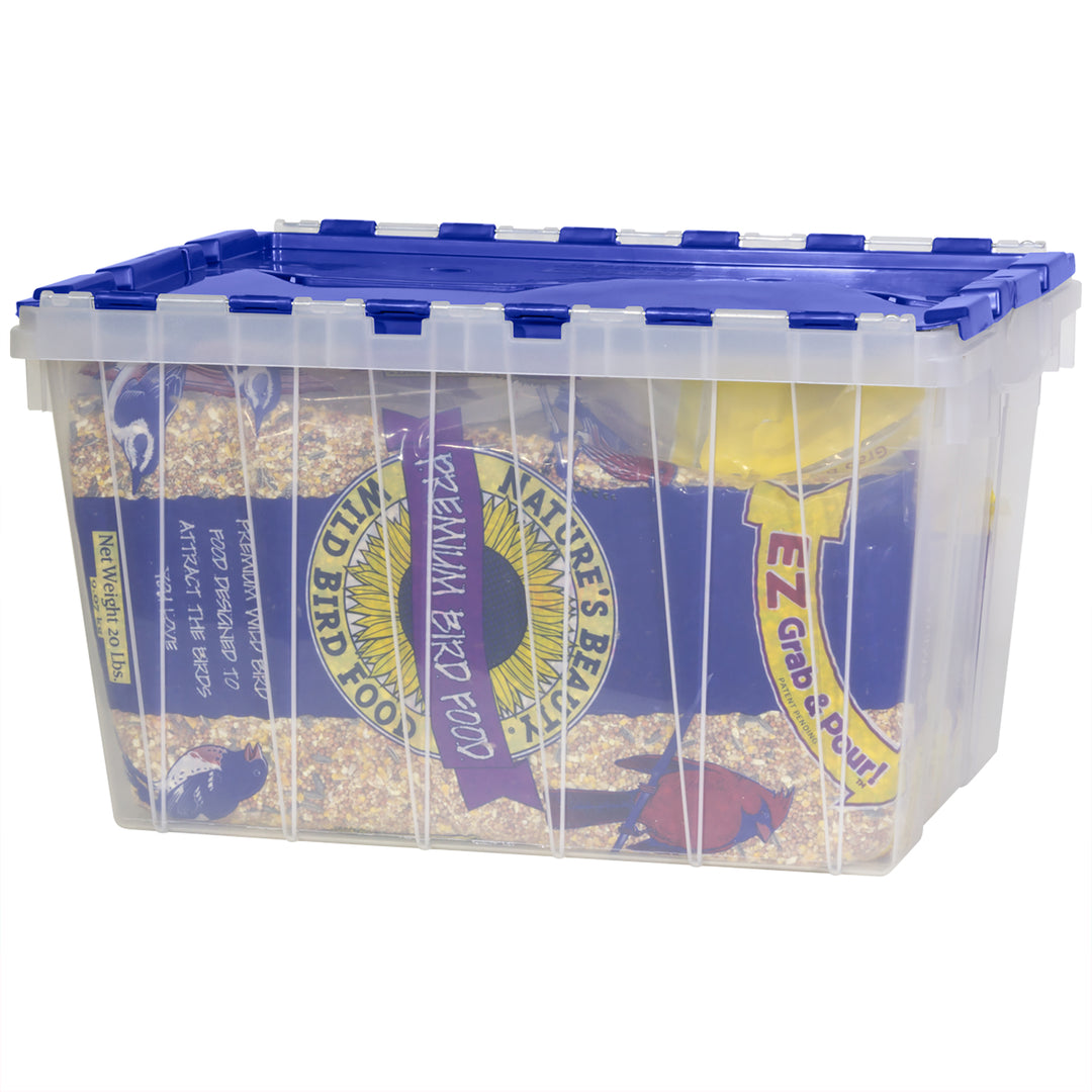 Akro-Mils KeepBox 12 Gal Plastic Storage Bin, Stackable Tote w/ Lid, Clear/Blue - VMInnovations