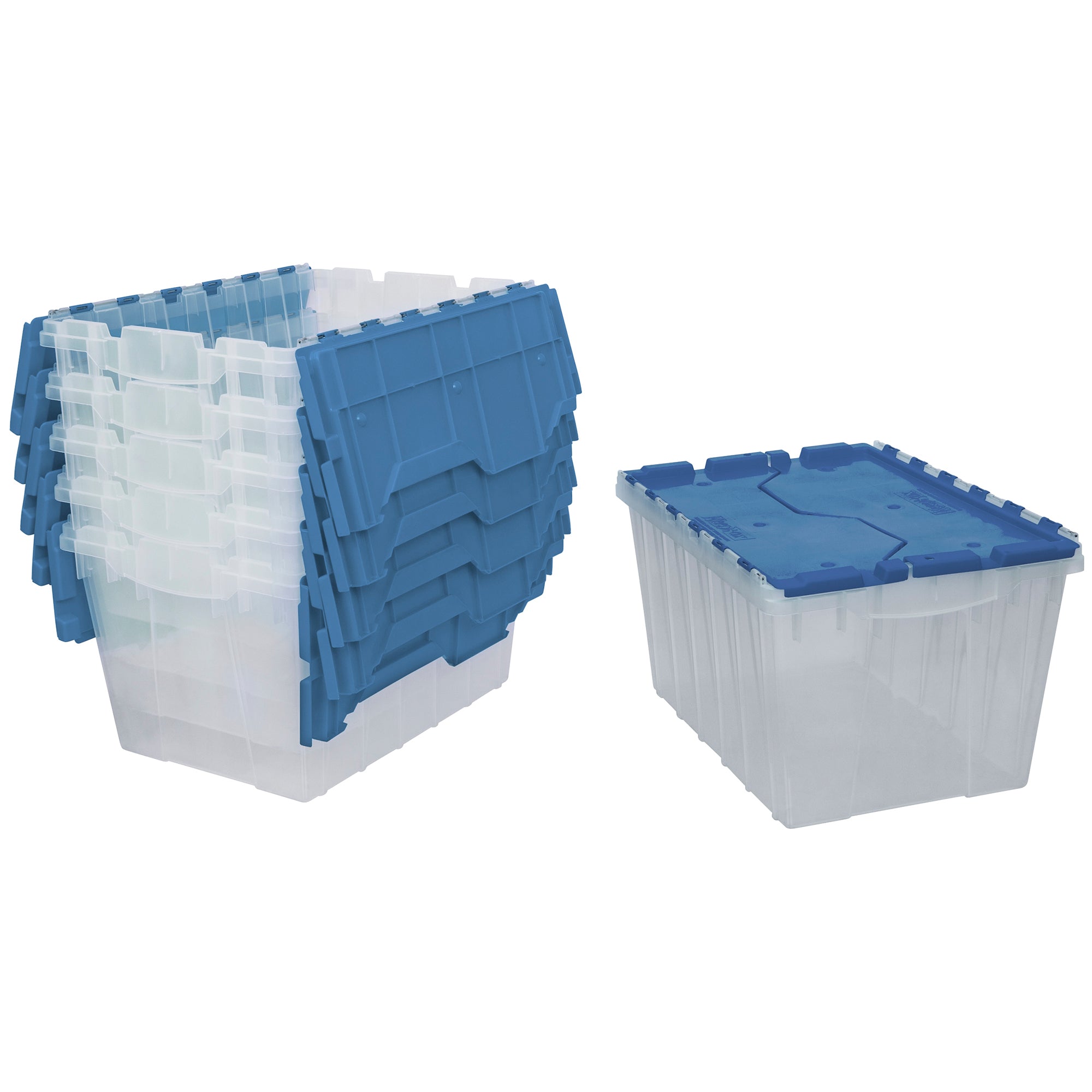 Akro-Mils KeepBox 12 Gal Plastic Storage Bin, Stackable Tote w/ Lid, Clear/Blue - VMInnovations