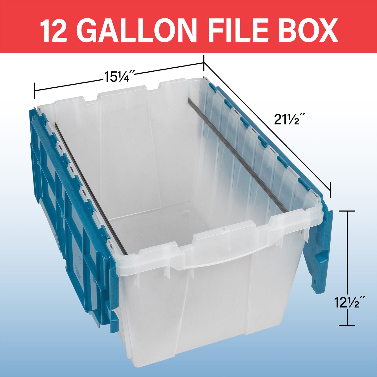 Akro-Mils KeepBox 12 Gal Plastic Storage Bin, Stackable Tote w/ Lid, Clear/Blue - VMInnovations