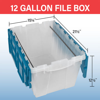 Akro-Mils KeepBox 12 Gal Plastic Storage Bin, Stackable Tote w/ Lid, Clear/Blue - VMInnovations