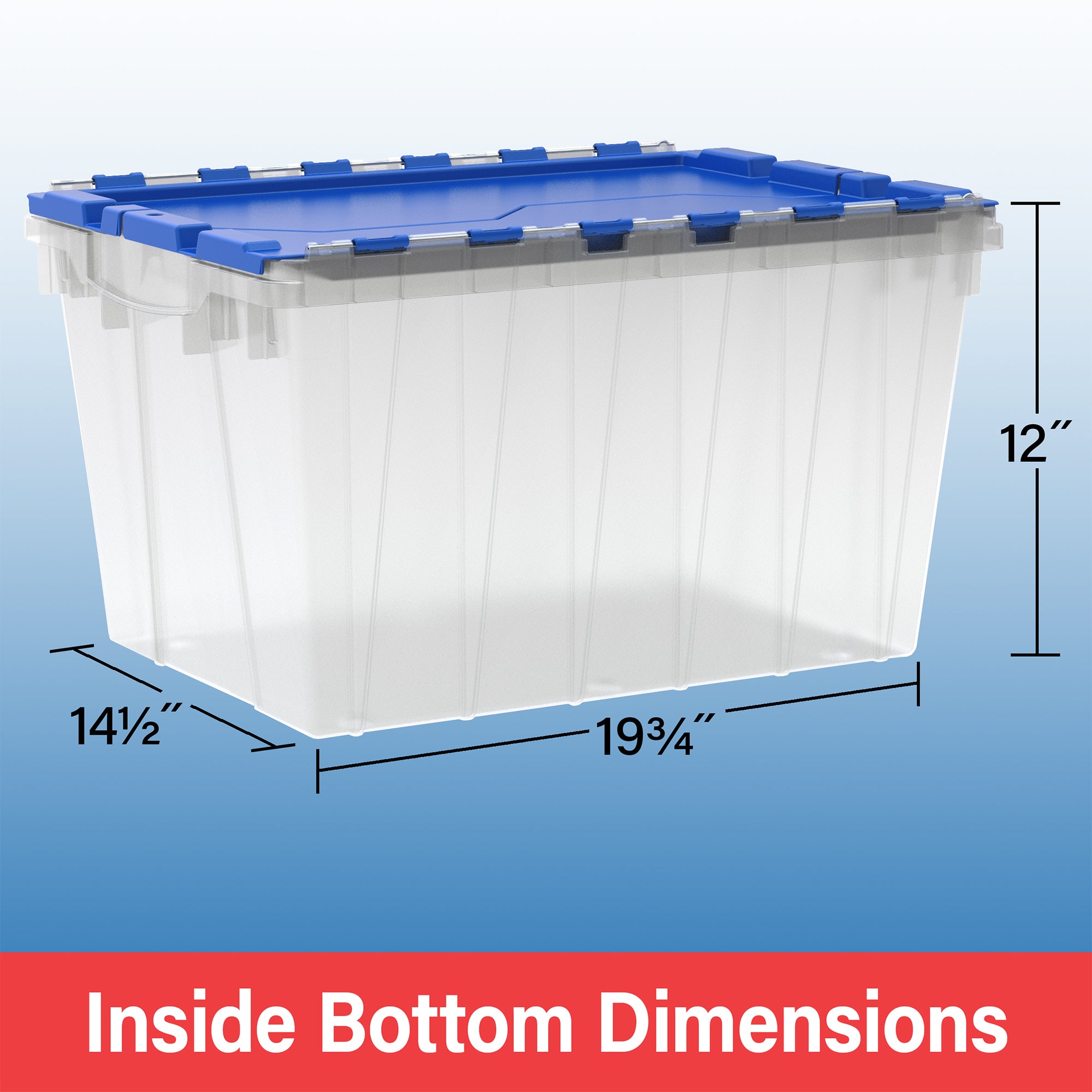 Akro-Mils KeepBox 12 Gal Plastic Storage Bin, Stackable Tote w/ Lid, Clear/Blue - VMInnovations