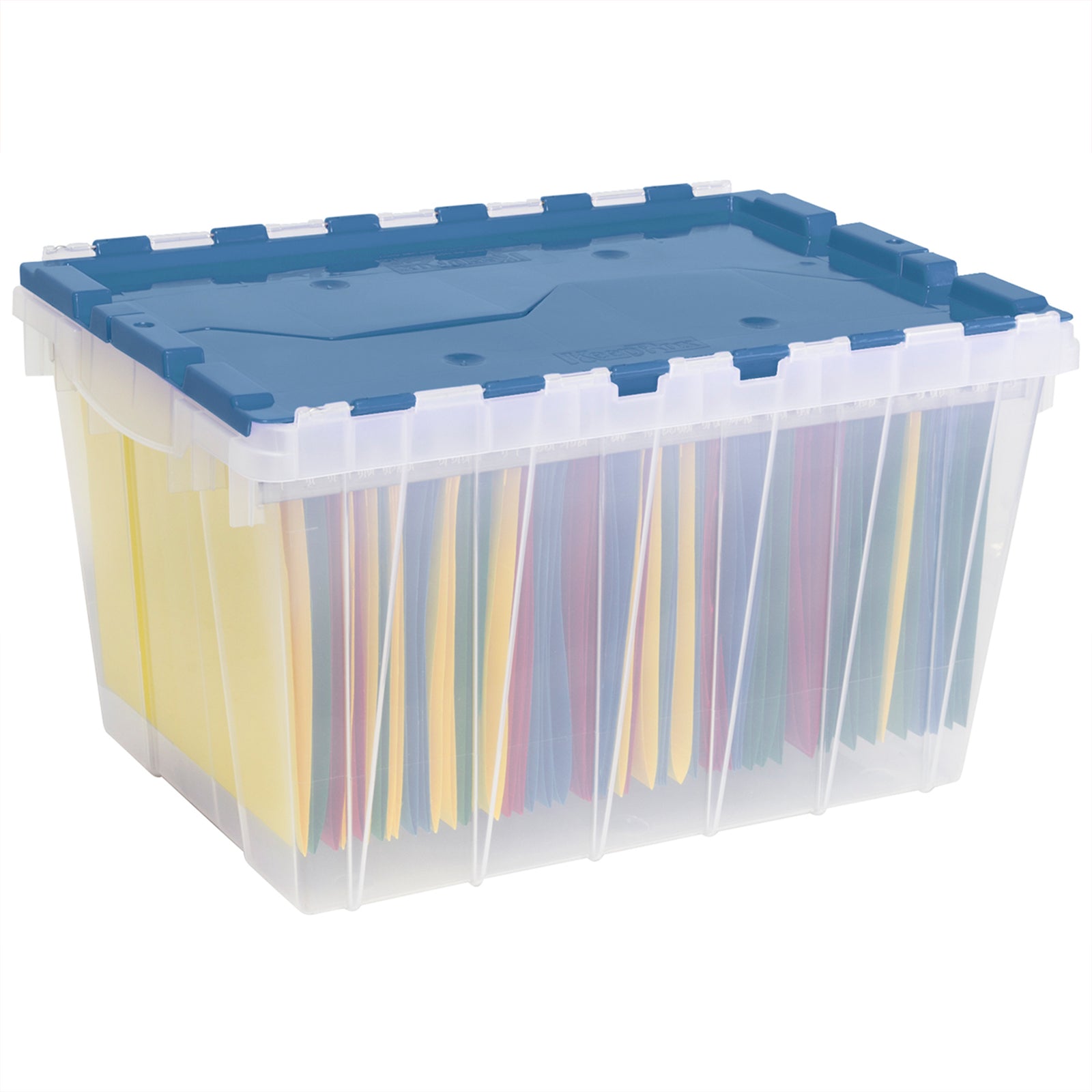Akro-Mils KeepBox 12 Gal Plastic Storage Bin, Stackable Tote w/ Lid, Clear/Blue - VMInnovations