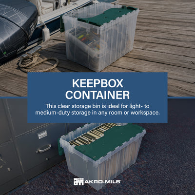 Akro-Mils KeepBox 18 Gal Plastic Storage Bin, Stackable Tote w/ Lid, Clear(Used)