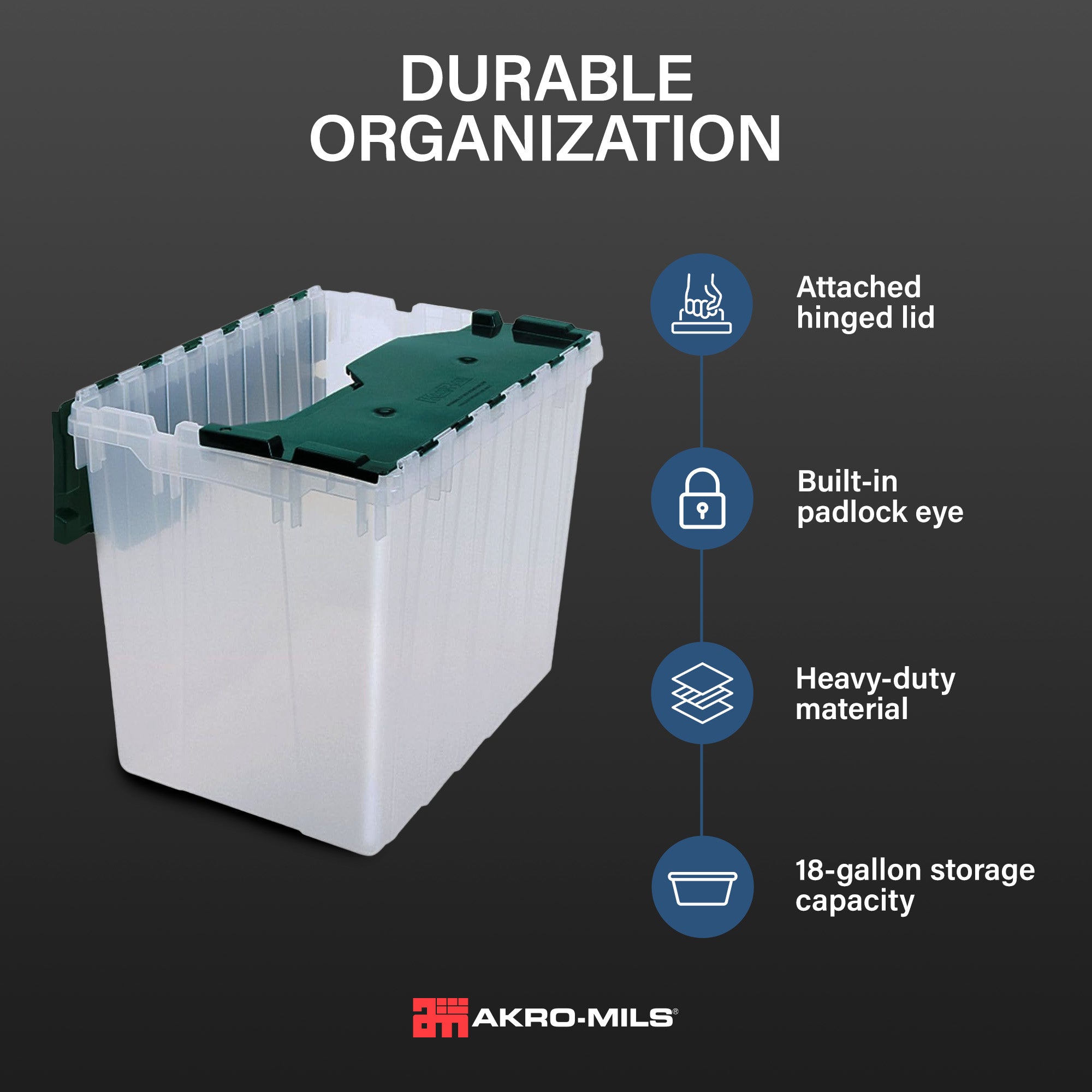 Akro-Mils KeepBox 18 Gal Plastic Storage Bin, Stackable Tote w/ Lid, Clear(Used)