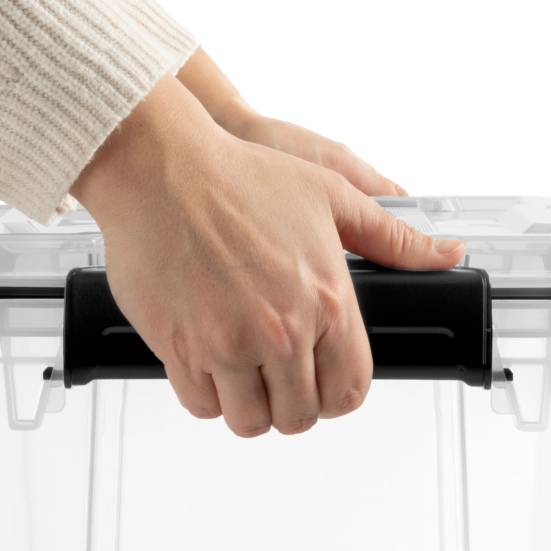 Sterilite 19Qt Gasket Box, Stackable Storage Container with Lids, Black, 18 Pack