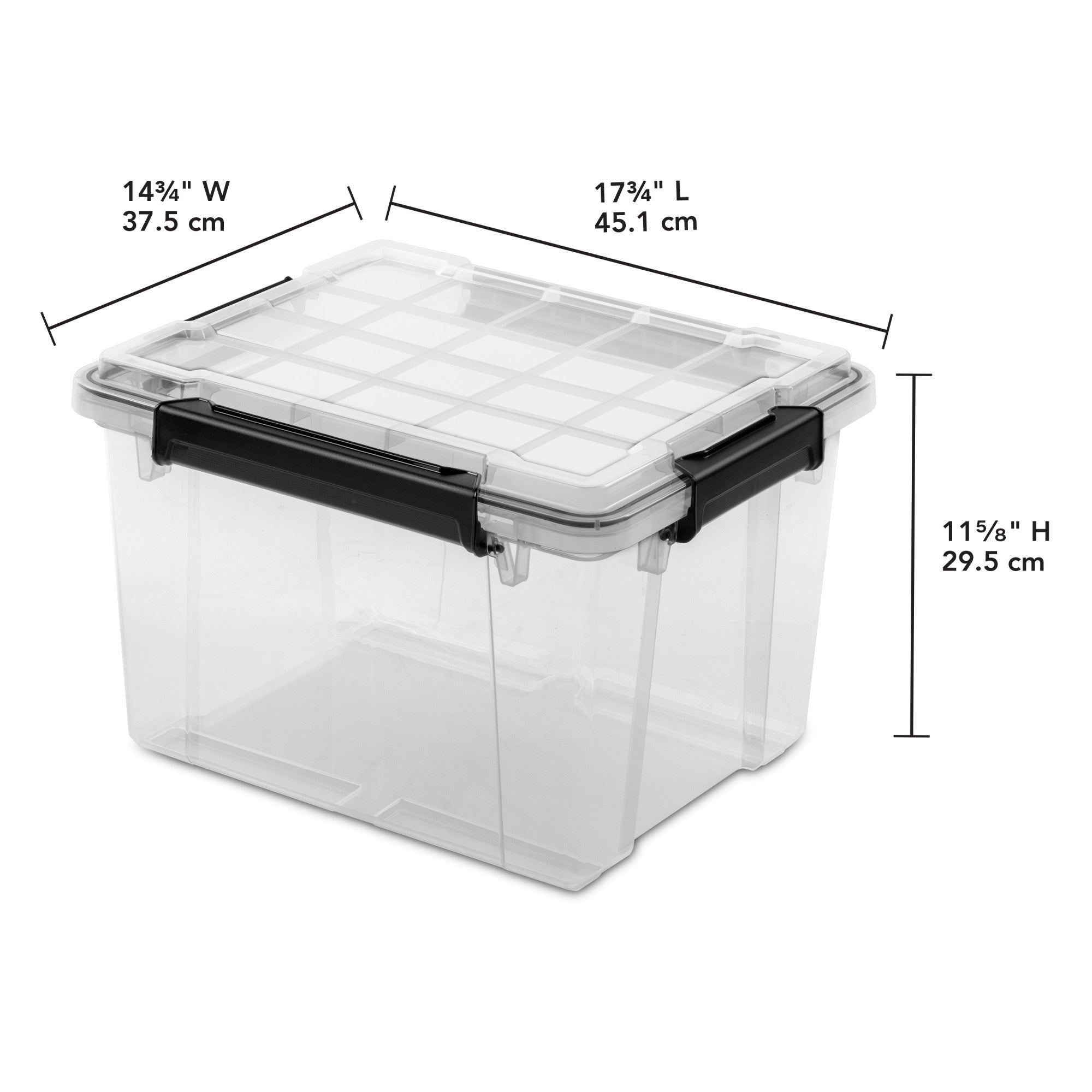 Sterilite 34Qt Gasket Box, Stackable Storage Container with Lids, Black, 12 Pack