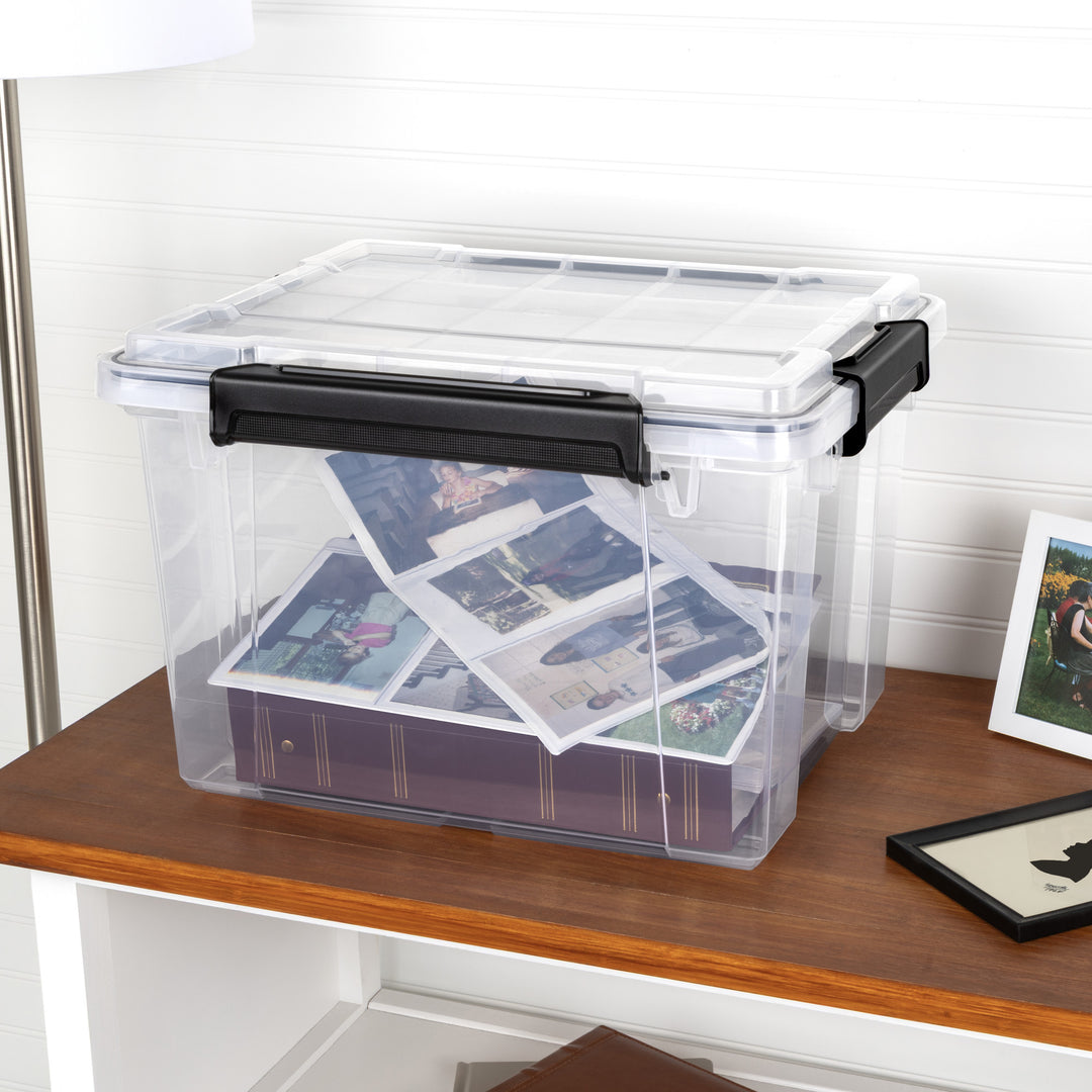 Sterilite 34 Qt Gasket Box, Stackable Storage Container with Lids, Black, 4 Pack - VMInnovations