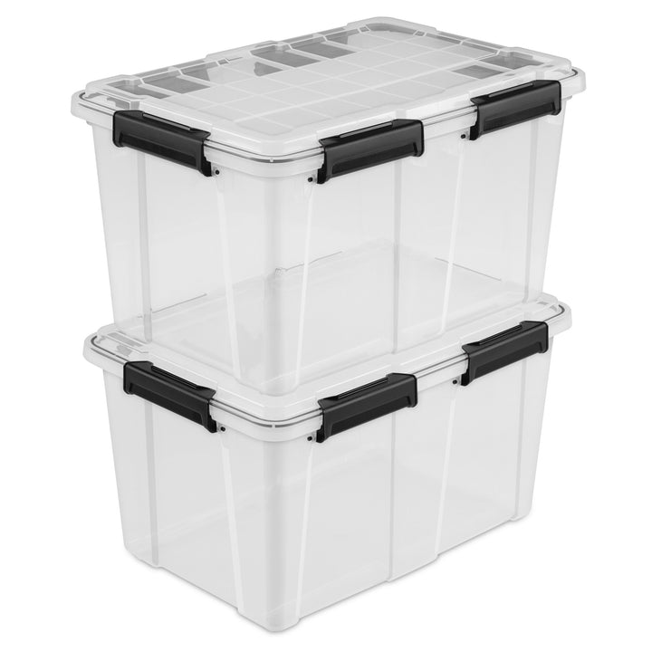 Sterilite 54 Qt Gasket Box, Stackable Storage Container with Lids, Black, 4 Pack - VMInnovations