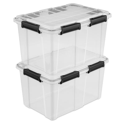Sterilite 54 Qt Gasket Box, Stackable Storage Container with Lids, Black, 8 Pack