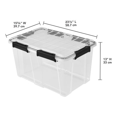 Sterilite 54 Qt Gasket Box, Stackable Storage Container with Lids, Black, 8 Pack