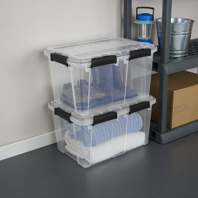 Sterilite 54 Qt Gasket Box, Stackable Storage Container with Lids, Black, 8 Pack