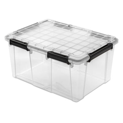Sterilite 80Qt Gasket Box, Stackable Storage Container with Lids, Black, 12 Pack