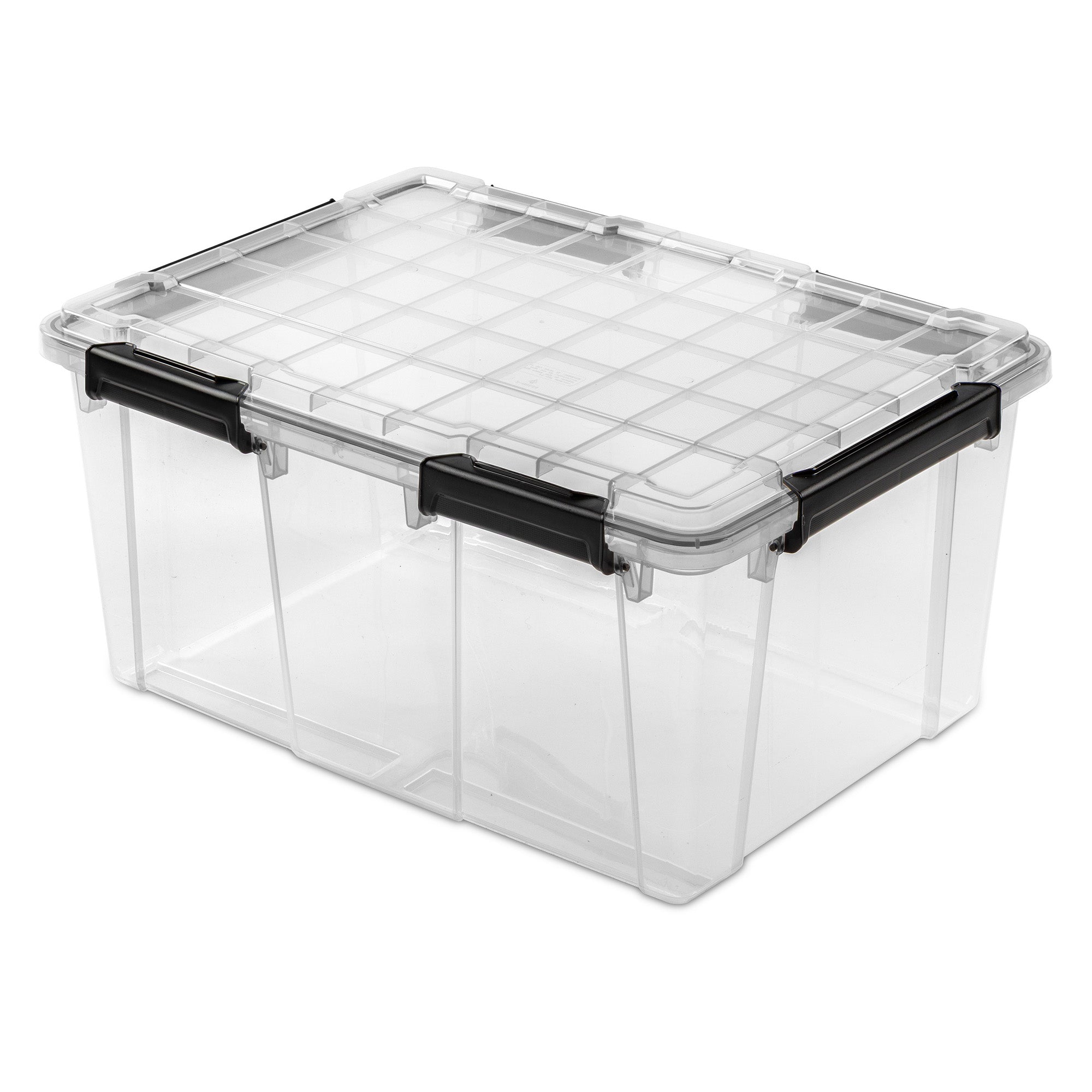 Sterilite 80Qt Gasket Box, Stackable Storage Container with Lids, Black, 12 Pack