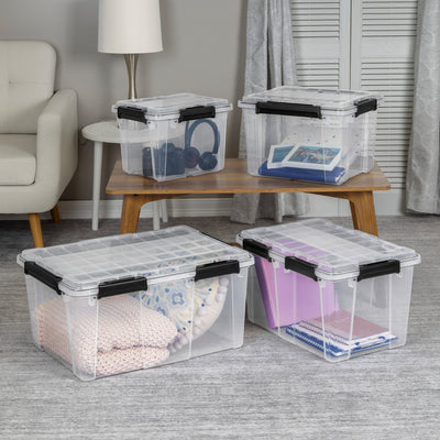 Sterilite 80Qt Gasket Box, Stackable Storage Container with Lids, Black, 12 Pack