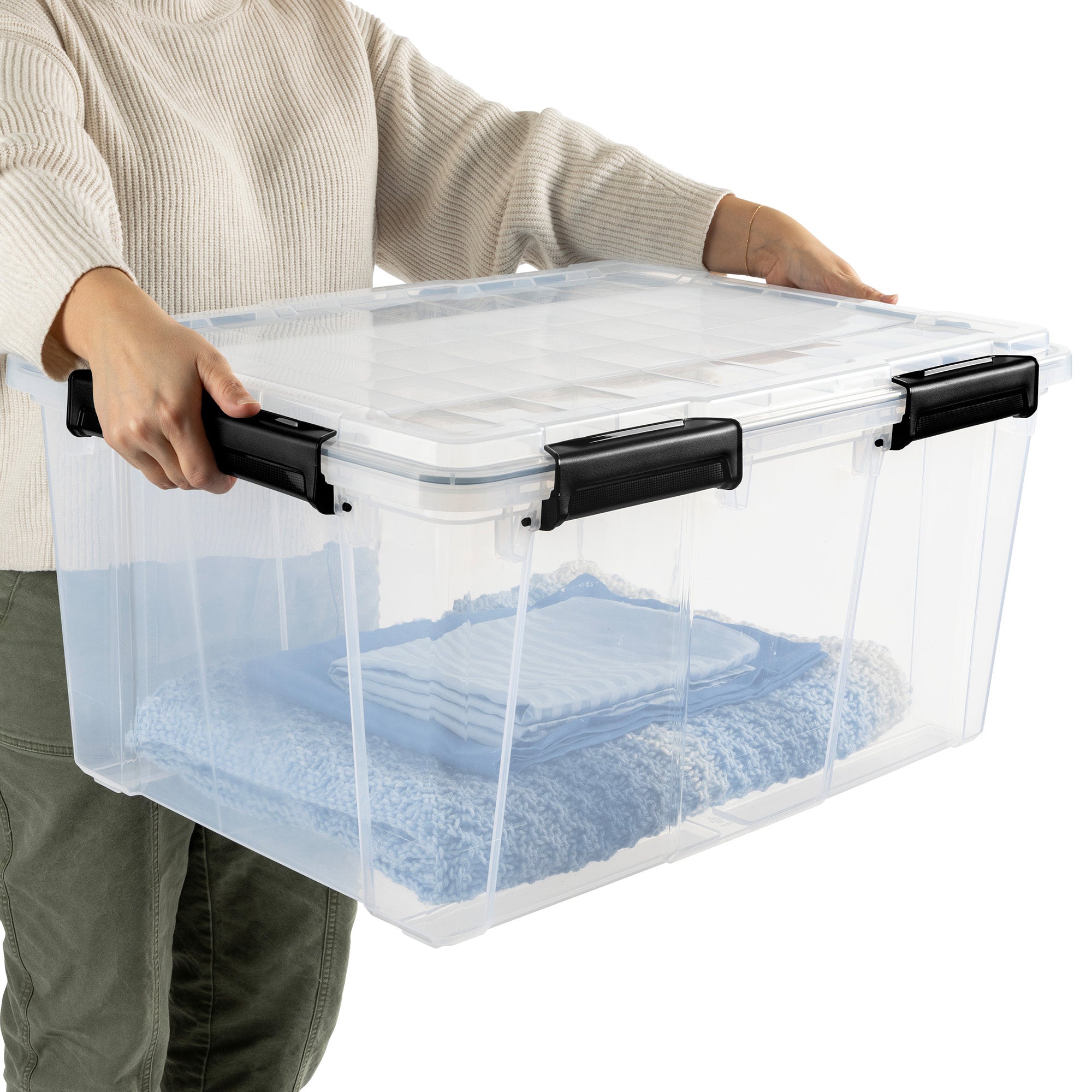 Sterilite 80 Qt Gasket Box, Stackable Storage Container with Lids, Black, 8 Pack