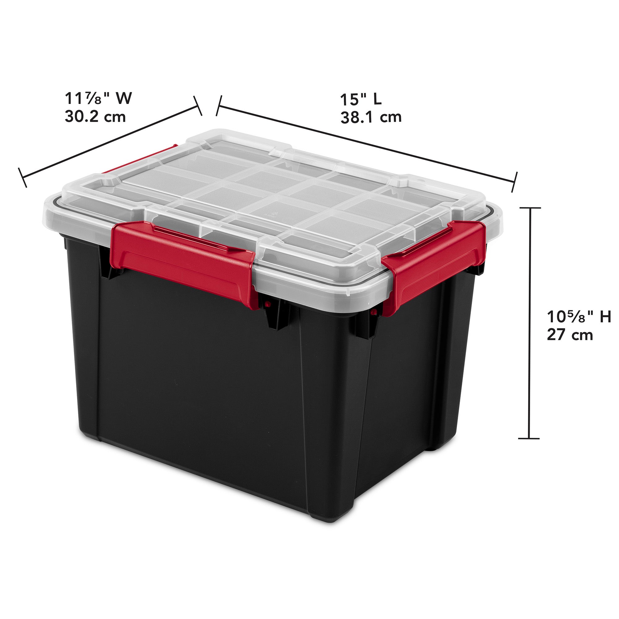 Sterilite 5 Gal Gasket Box, Stackable Storage Container with Lid, Black, 6 Pack