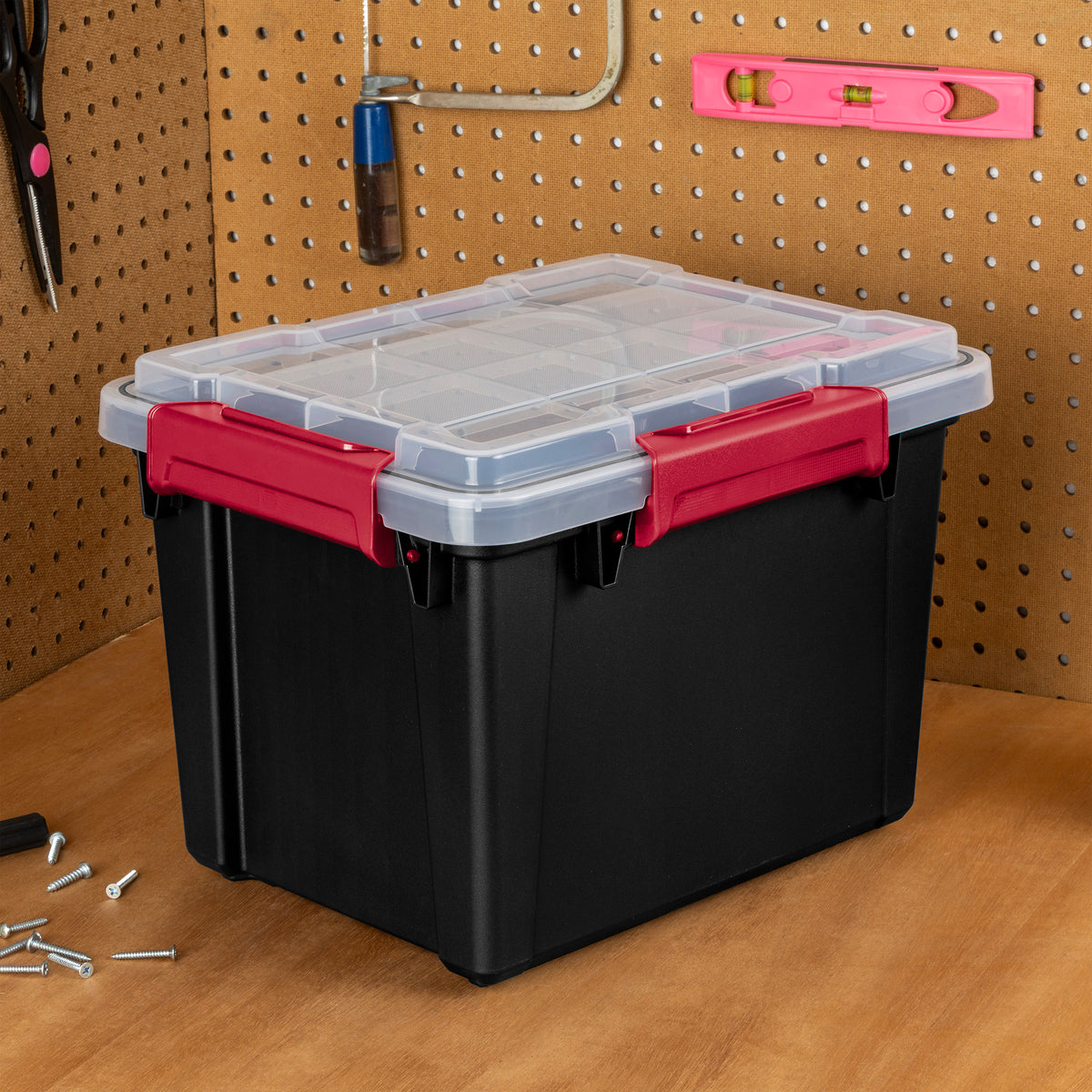 Sterilite 5 Gal Gasket Box, Stackable Storage Container with Lid, Black, 6 Pack