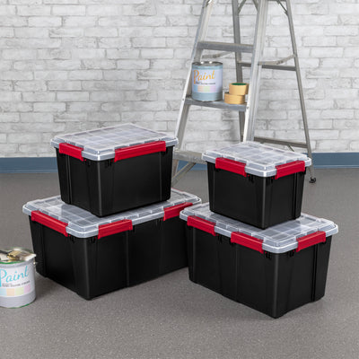Sterilite 5 Gal Gasket Box, Stackable Storage Container with Lid, Black, 18 Pack