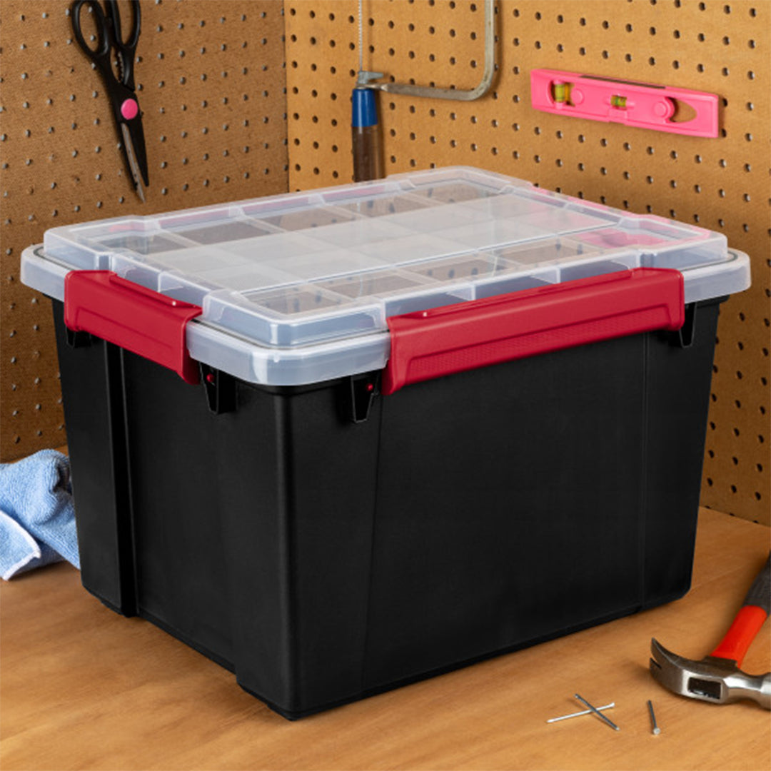 Sterilite 8.5 Gal Gasket Box, Stackable Storage Container w/ Lid, Black, 12 Pack