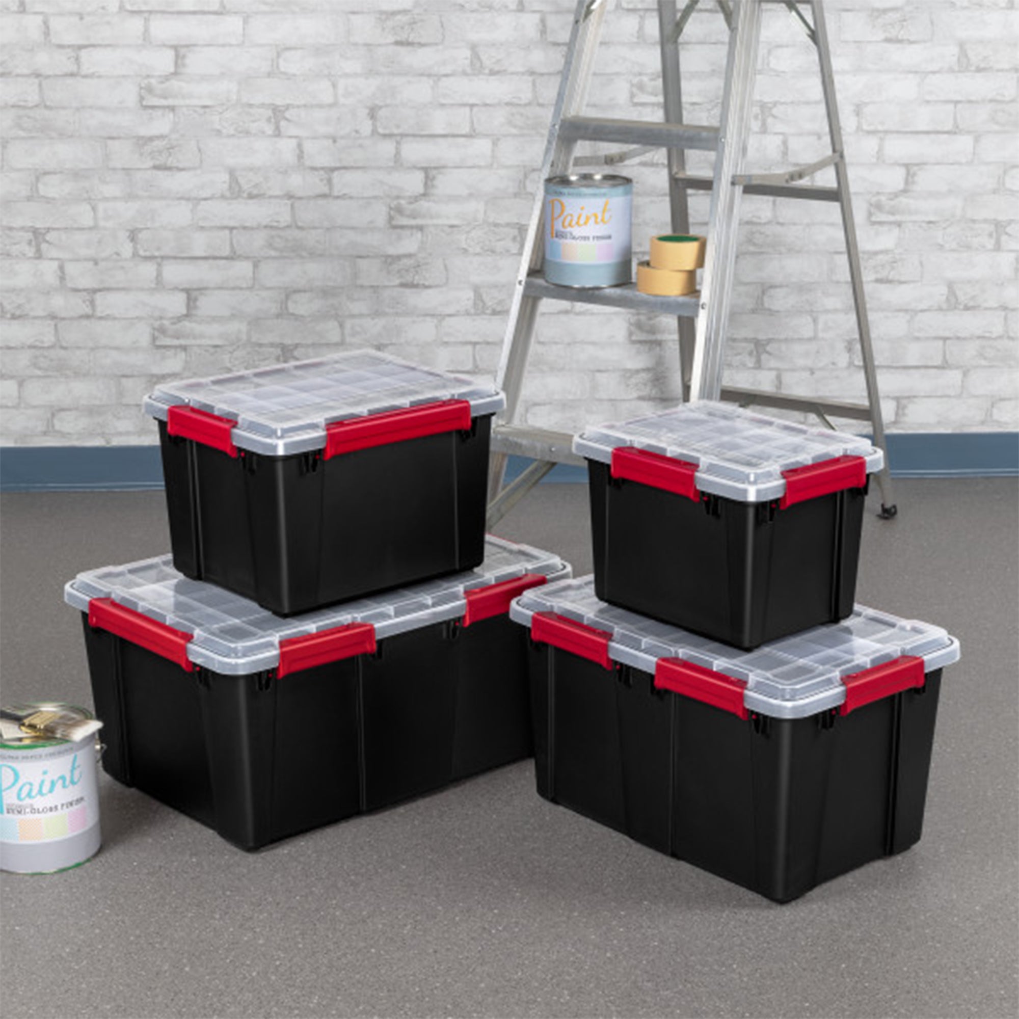 Sterilite 8.5 Gal Gasket Box, Stackable Storage Container w/ Lid, Black, 16 Pack