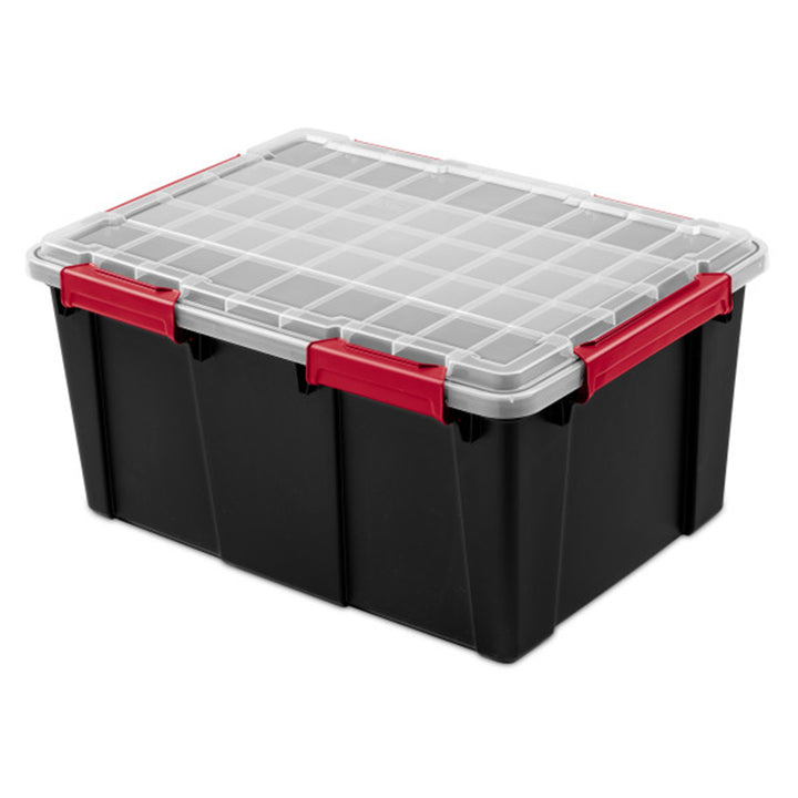 Sterilite 20 Gal Gasket Box, Stackable Storage Container with Lid, Black, 8 Pack