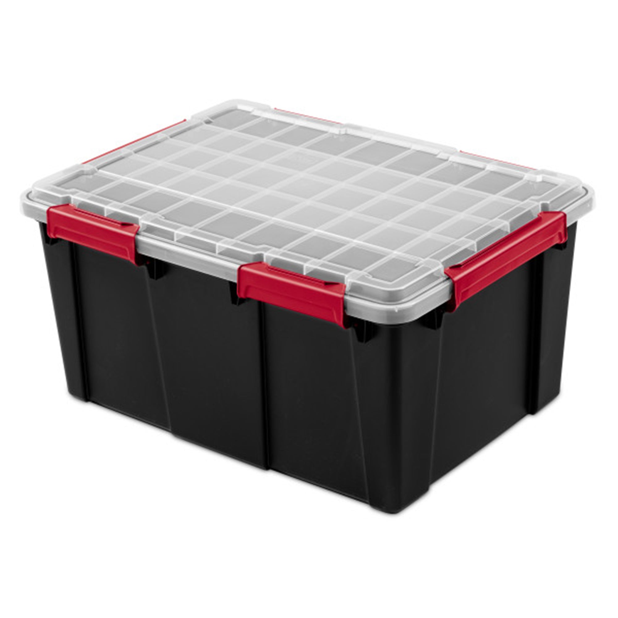 Sterilite 20 Gal Gasket Box, Stackable Storage Container w/ Lid, Black, 12 Pack