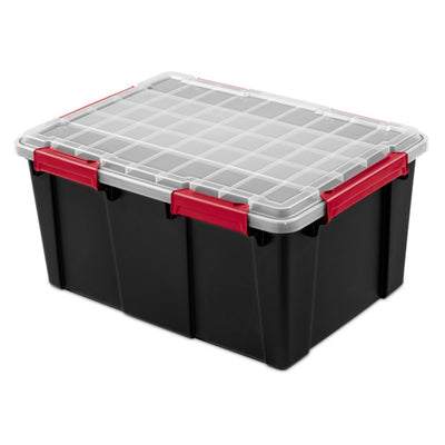 Sterilite 20 Gal Gasket Box, Stackable Storage Container w/ Lid, Black, 16 Pack