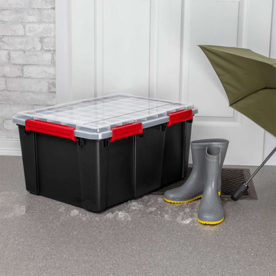 Sterilite 20 Gal Gasket Box, Stackable Storage Container with Lid, Black, 4 Pack - VMInnovations