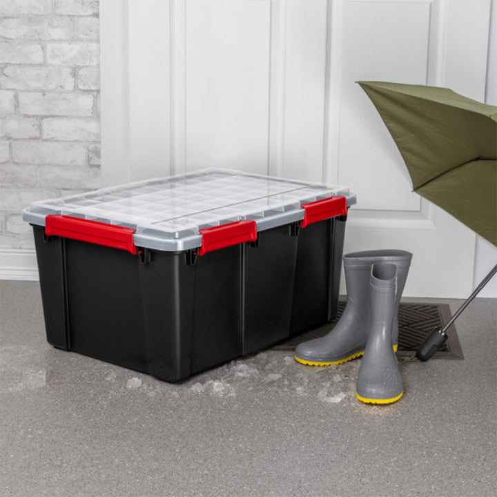 Sterilite 20 Gal Gasket Box, Stackable Storage Container with Lid, Black, 4 Pack - VMInnovations