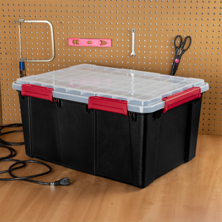 Sterilite 20 Gal Gasket Box, Stackable Storage Container with Lid, Black, 4 Pack - VMInnovations