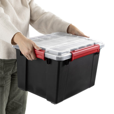 Sterilite 20 Gal Gasket Box, Stackable Storage Container with Lid, Black, 8 Pack