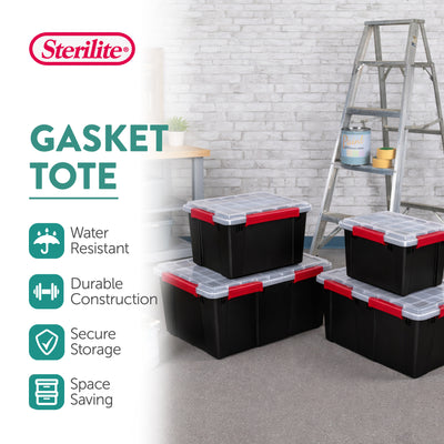 Sterilite 20 Gal Gasket Box, Stackable Storage Container with Lid, Black, 8 Pack
