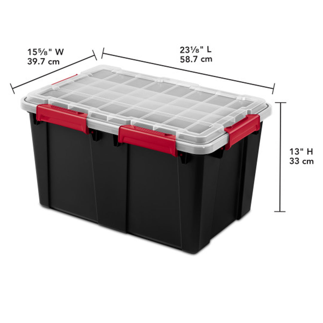 Sterilite 13.5 Gal Gasket Box, Stackable Storage Container w/ Lid, Black, 4 Pack