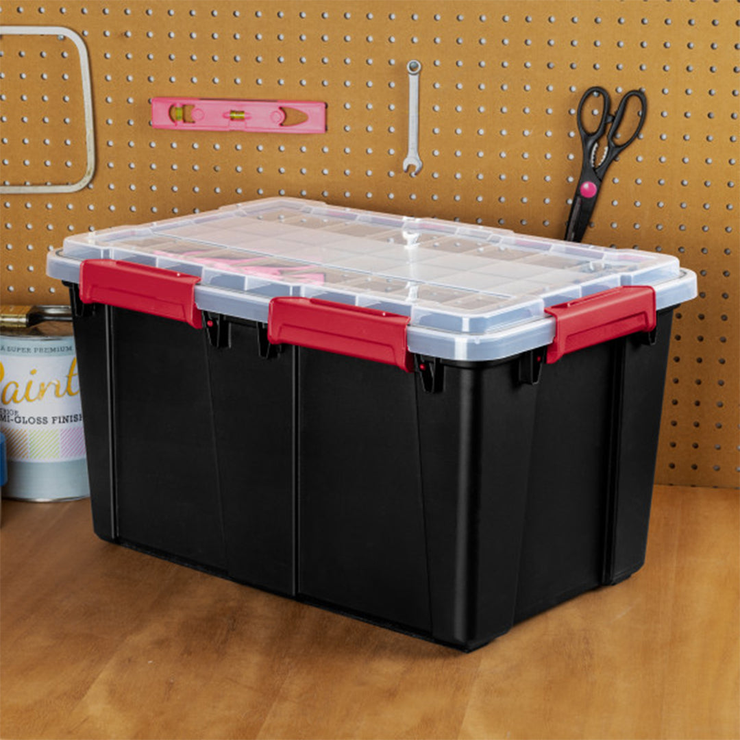 Sterilite 13.5 Gal Gasket Box, Stackable Storage Container w/ Lid, Black, 8 Pack - VMInnovations