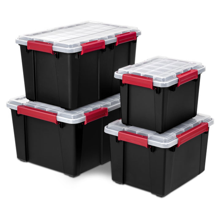 Sterilite 13.5 Gal Gasket Box, Stackable Storage Container w/ Lid, Black, 4 Pack