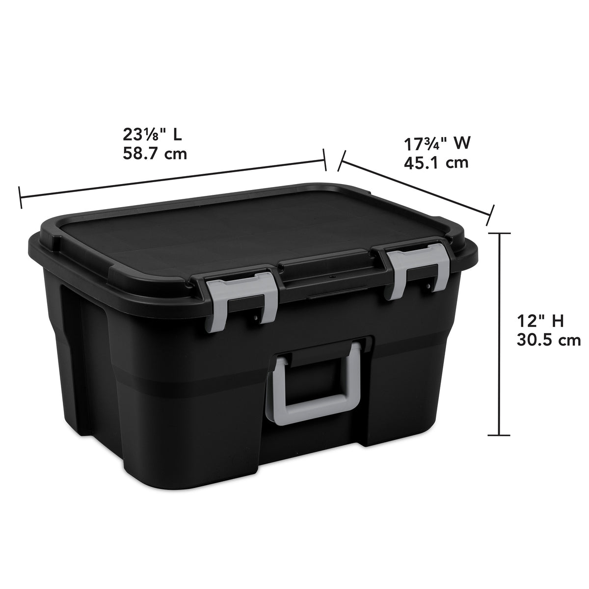 Sterilite Footlocker, 14 Gal Plastic Storage Container with Lid, Black, 4 Pack