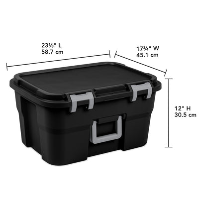 Sterilite Footlocker, 14 Gal Plastic Storage Container with Lid, Black, 8 Pack