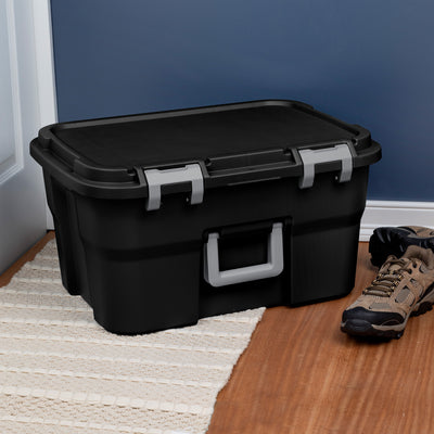 Sterilite Footlocker, 14 Gal Plastic Storage Container with Lid, Black, 8 Pack