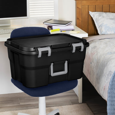 Sterilite Footlocker, 14 Gal Plastic Storage Container with Lid, Black, 8 Pack