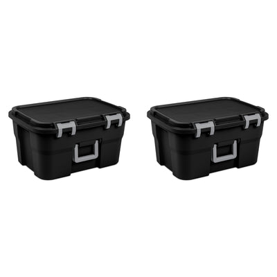 Sterilite Footlocker, 14 Gal Plastic Storage Container with Lid, Black, 8 Pack